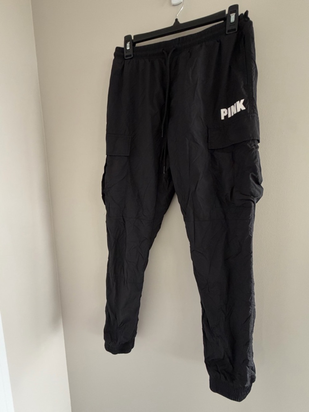 PINK Victoria's Secret Black Cargo Jogger Pants Small Parachute‎ Streetwear Y2K - Picture 3 of 13